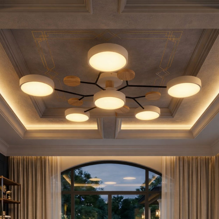 Nowoczesne oświetlenie sufitowe LED, lampa z głowicami, idealna do biura.