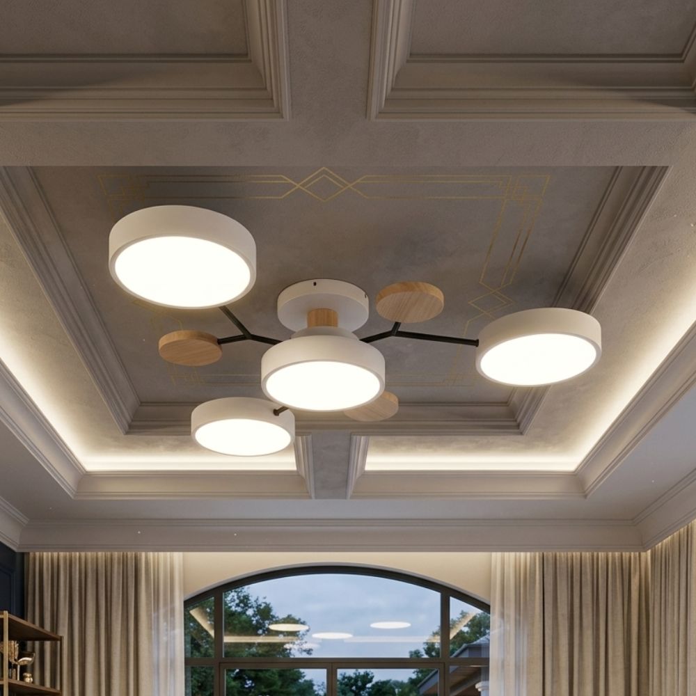 Lampa sufitowa LED do salonu, trójkolorowe światło, nowoczesna dekoracja.
