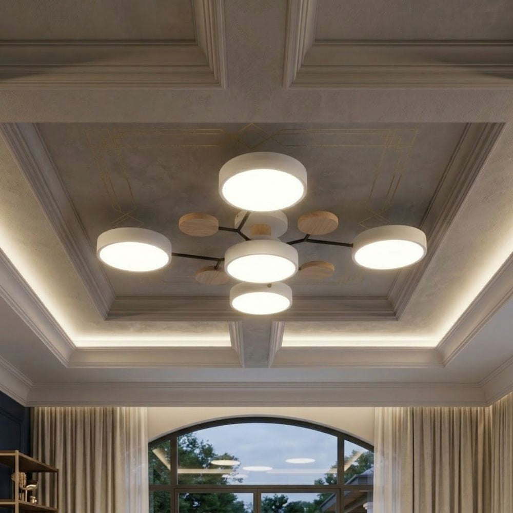 Elegancka lampa LED do sypialni, oświetlenie sufitowe, designerski styl.