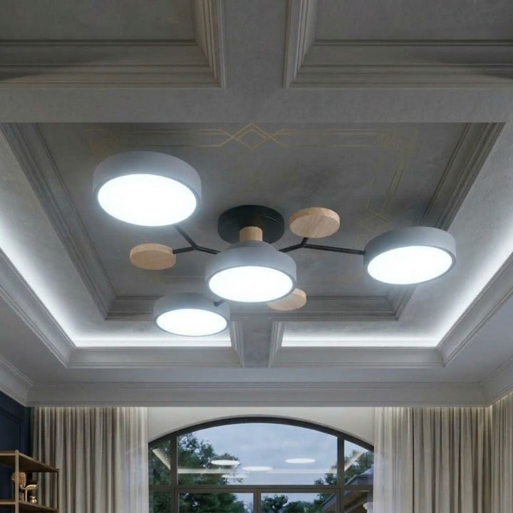 Nowoczesna lampa sufitowa LED, oświetlenie do biura, z efektem trójkolorowego światła.
