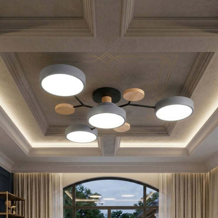 Lampa sufitowa LED, trójkolorowe światło, designerskie oświetlenie wnętrz.