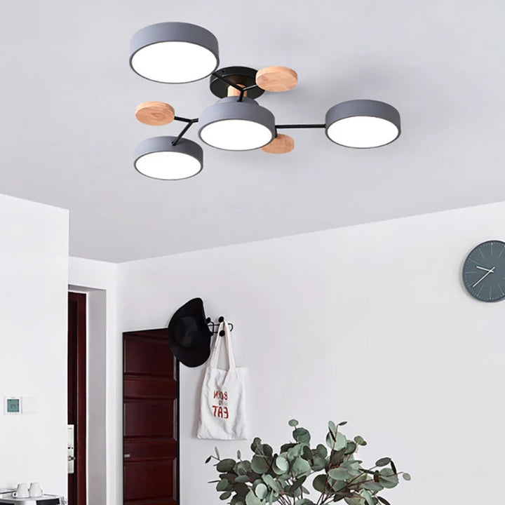 Elegancka lampa LED do salonu, ręcznie wykończona, trójkolorowe światło.
