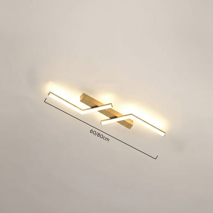 Elegancka złota lampa sufitowa LED, liniowa, idealna do nowoczesnego biura.