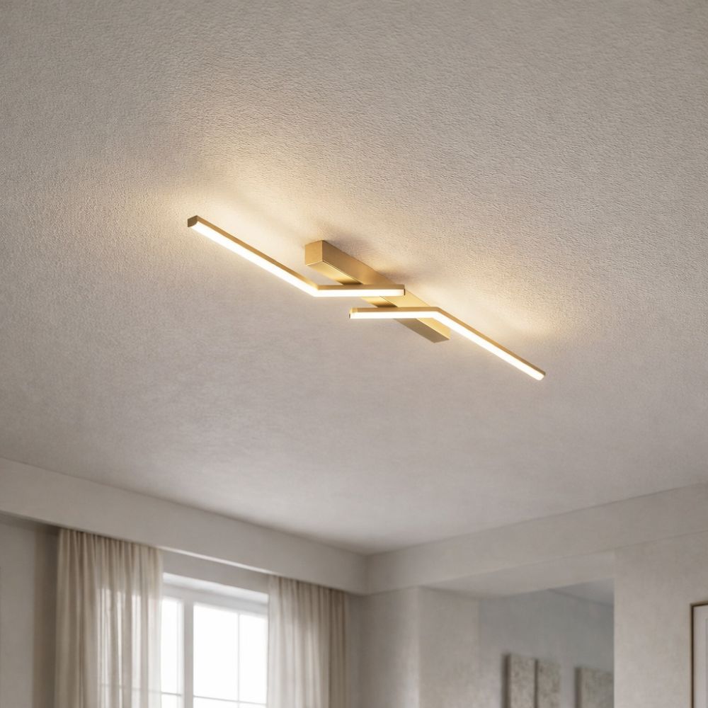 Lampa LED sufitowa liniowa, złota, do jadalni, stylowe oświetlenie wnętrza.
