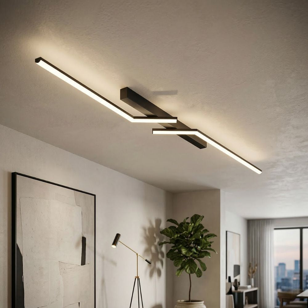 Nowoczesna lampa sufitowa LED liniowa, do biura, z regulacją jasności.