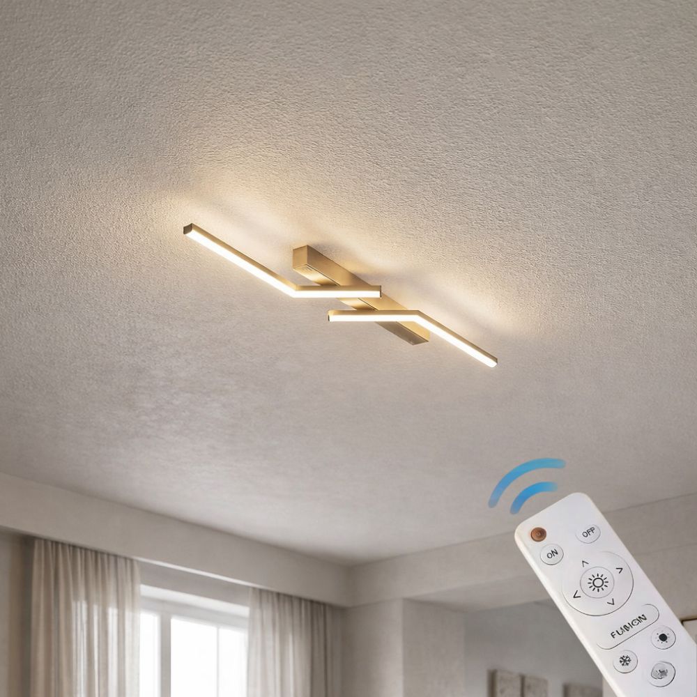 Nowoczesna lampa LED liniowa, złota, do salonu, eleganckie światło, energooszczędna.