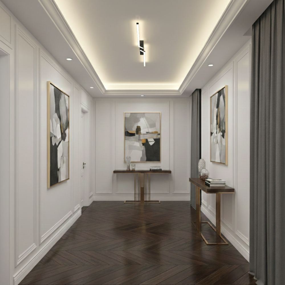 Oświetlenie liniowe sufitowe LED, minimalistyczny design do sypialni.