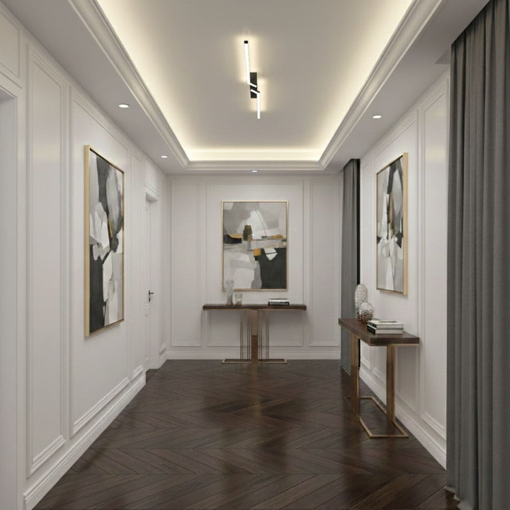 Oświetlenie liniowe sufitowe LED, minimalistyczny design do sypialni.