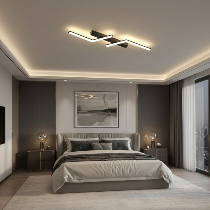 Lampa sufitowa LED, czarna liniowa, do domu lub biura, wysoka jakość.