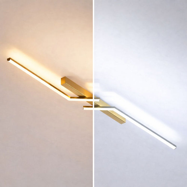 Minimalistyczna czarna lampa sufitowa LED, długi kształt, smukłe światło.