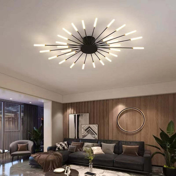 Minimalistyczna lampa sufitowa LED. Elegancka w czerni i złocie, nowoczesne oświetlenie do nowoczesnych wnętrz.