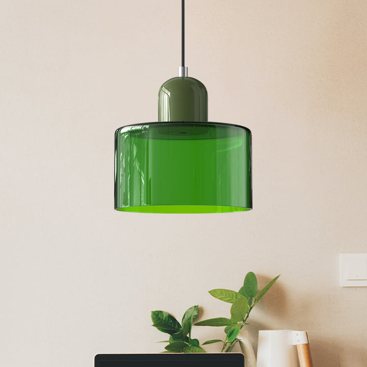 Lampa sufitowa ze szkła, geometryczny klosz, styl Bauhaus, designerski salon.