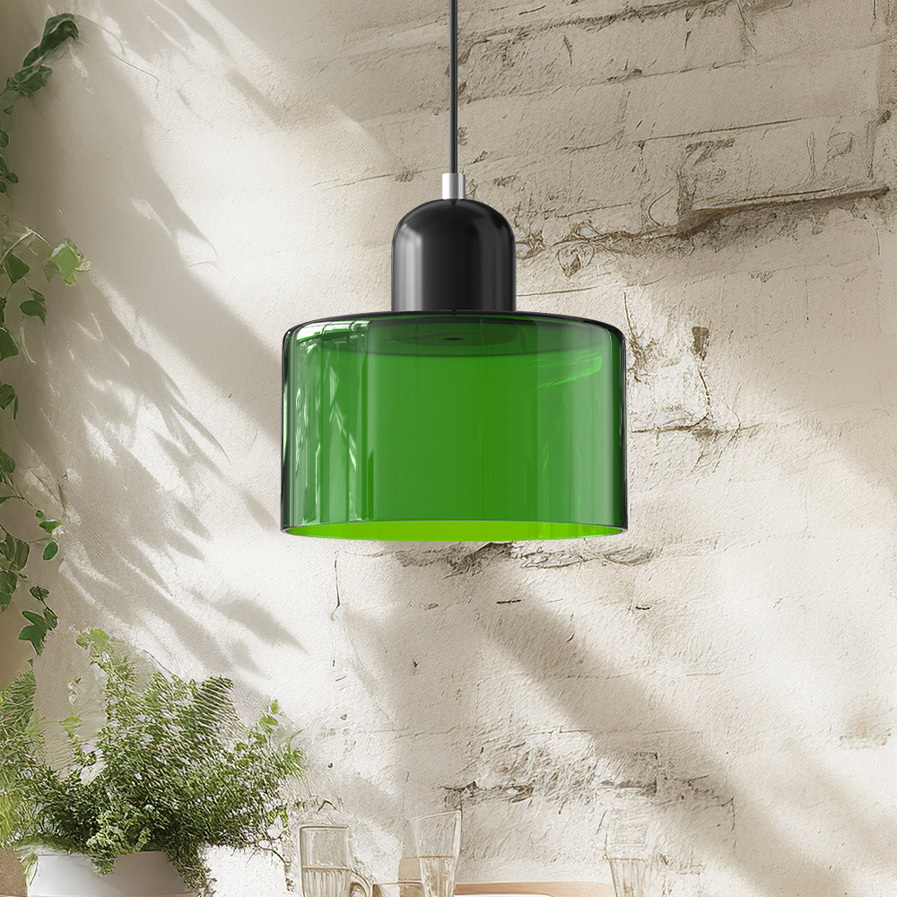 Szklana lampa sufitowa geometryczna, oświetlenie designerskie, w stylu Bauhaus.