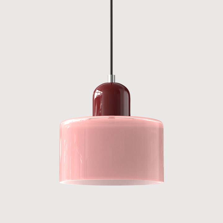 Lampa sufitowa designerska, szklana, geometryczna forma, inspiracja Bauhaus.