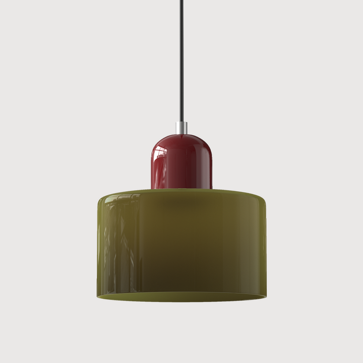Lampa sufitowa ze szkła, geometryczna forma, nowoczesny design w stylu Bauhaus.