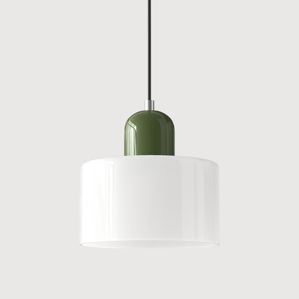 Kolorowa lampa sufitowa, szklana, geometryczny design, styl Bauhaus, do przedpokoju.