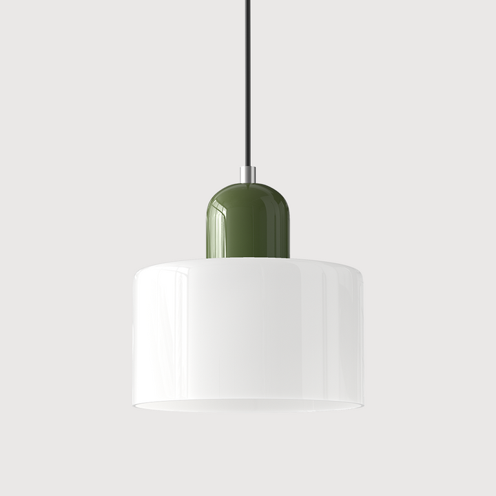 Kolorowa lampa sufitowa, szklana, geometryczny design, styl Bauhaus, do przedpokoju.