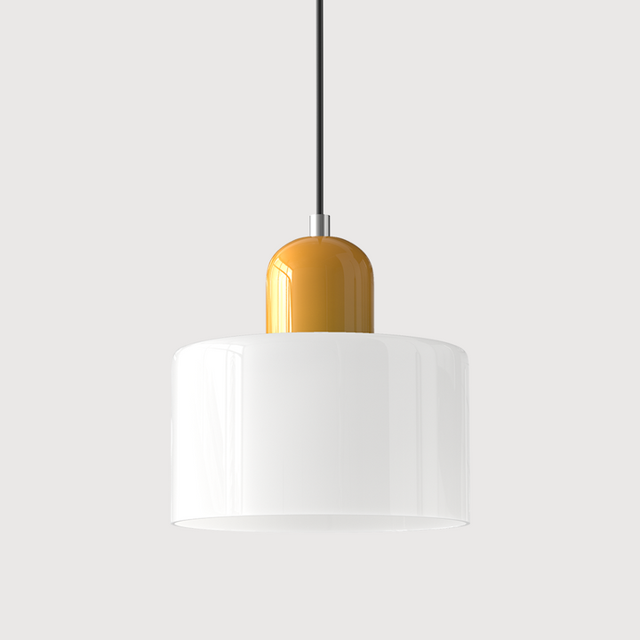 Designerska lampa sufitowa szklana, geometryczny wzór, oświetlenie Bauhaus na tle.
