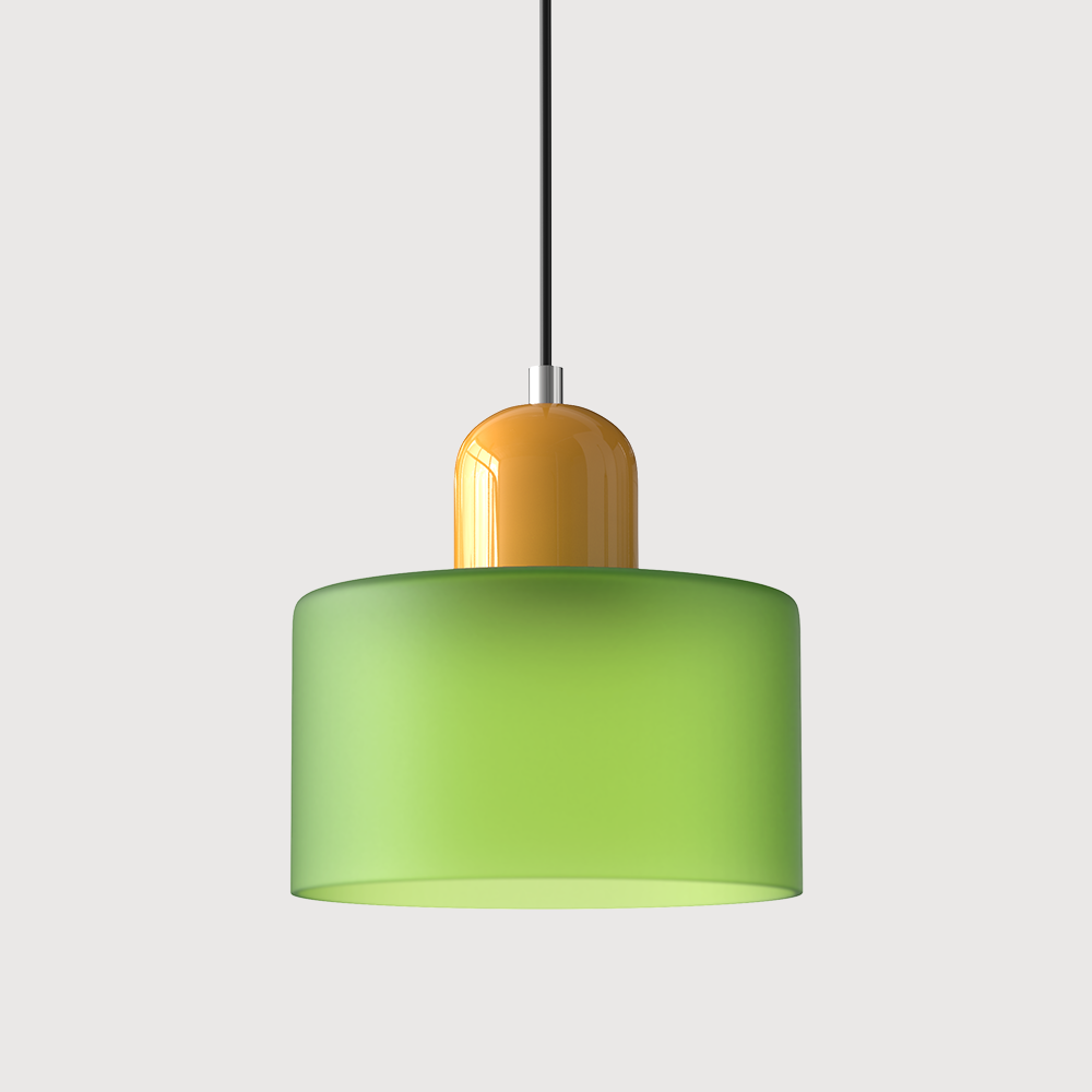 Lampa sufitowa szklana geometryczna, Bauhaus inspiracja, kolorowe szkło dekoracyjne.