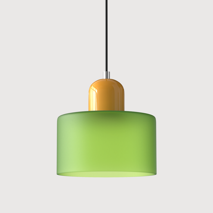 Lampa sufitowa szklana geometryczna, Bauhaus inspiracja, kolorowe szkło dekoracyjne.