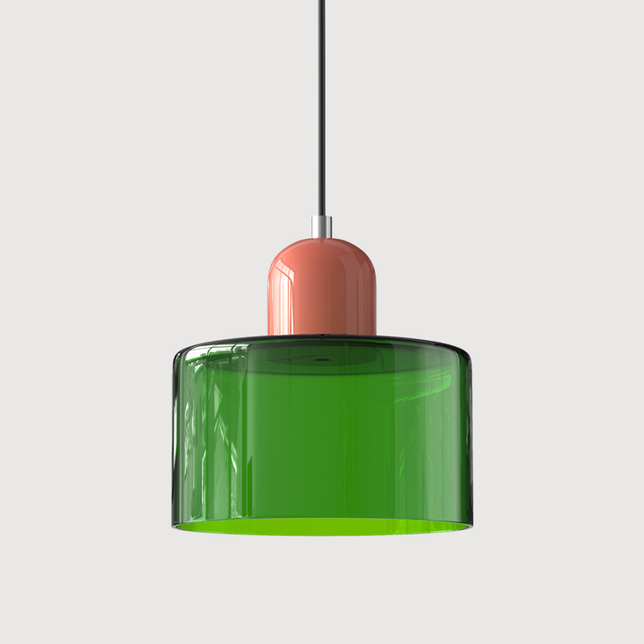 Lampa sufitowa szklana, geometryczna, nowoczesny design w stylu Bauhaus, główny punkt.