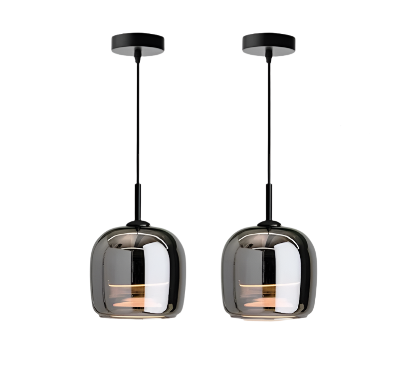 Dekoracyjna lampa wisząca, czarna. Elegancki szklany klosz, nowoczesny nordycki akcent do salonu. Oświetlenie LED.