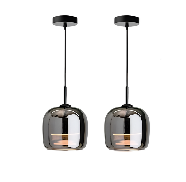 Dekoracyjna lampa wisząca, czarna. Elegancki szklany klosz, nowoczesny nordycki akcent do salonu. Oświetlenie LED.