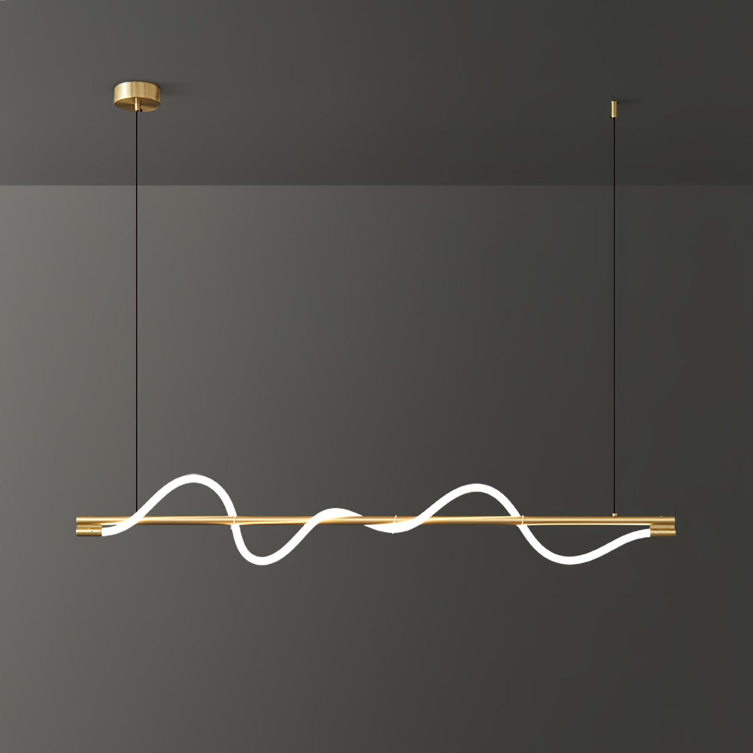 Designerska lampa wisząca LED, długa, do nowoczesnego wnętrza.