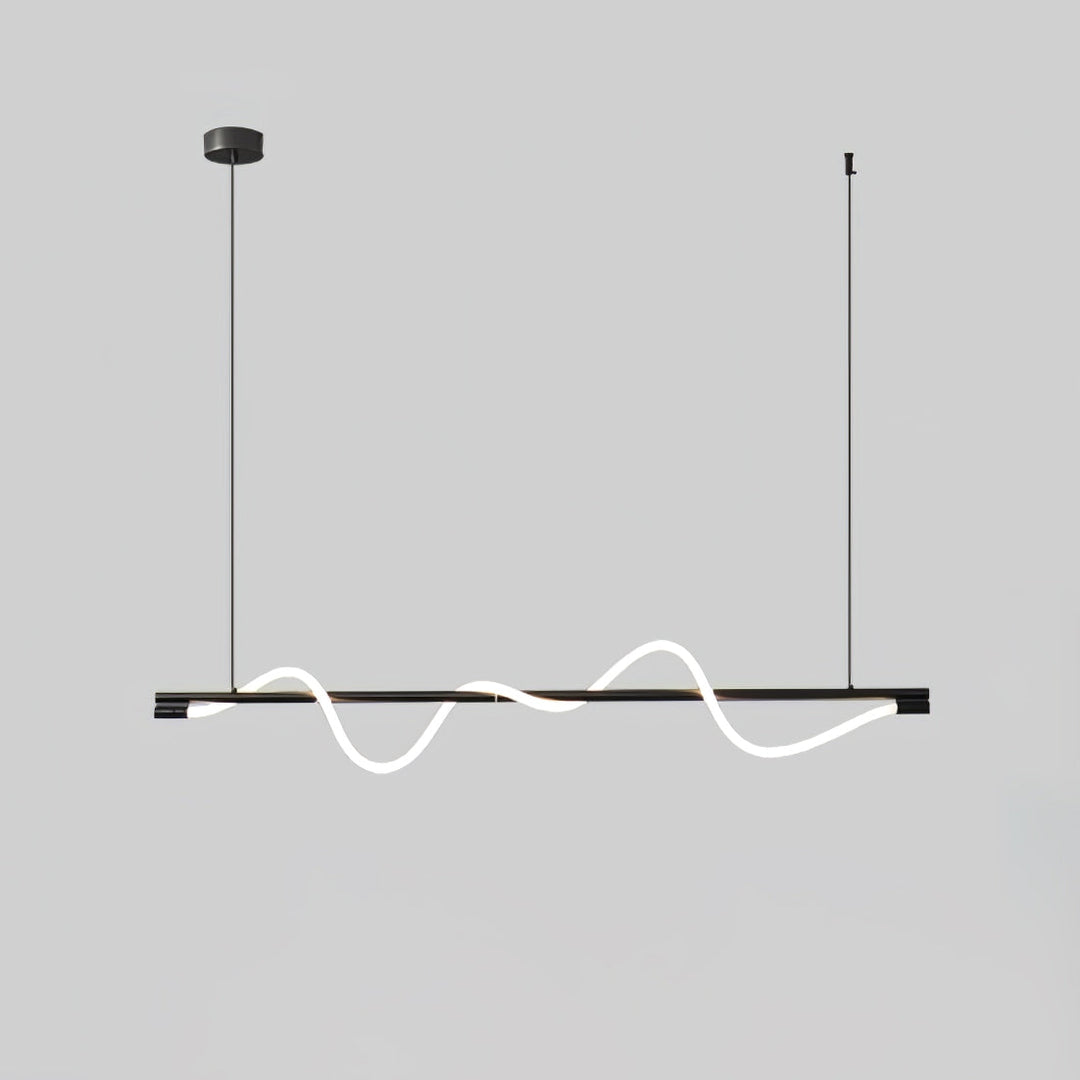 Minimalistyczna lampa wisząca LED, czarna, do małych przestrzeni.