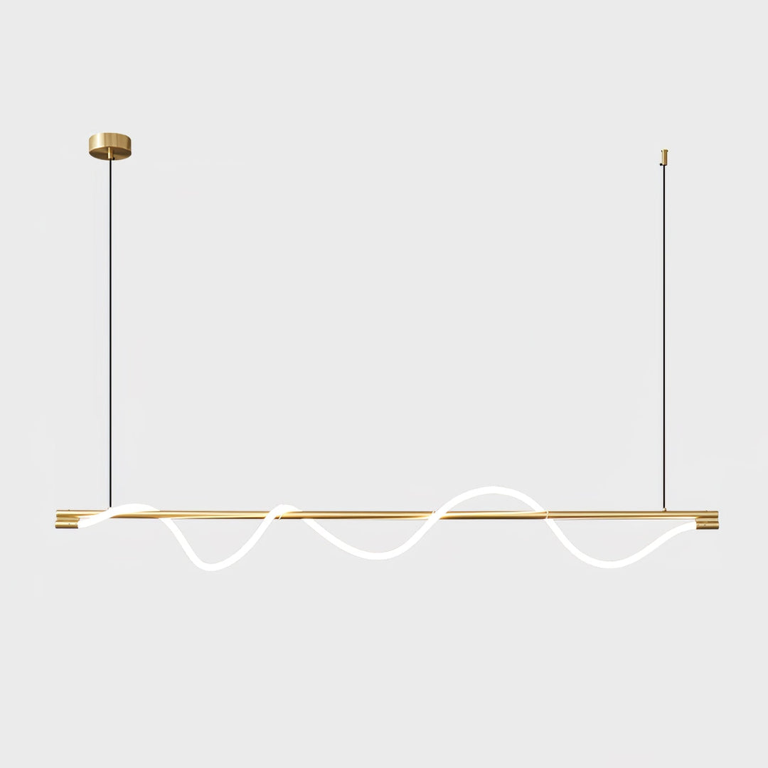 Minimalistyczna lampa wisząca LED, mosiężna, do jadalni.