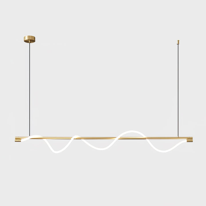 Minimalistyczna lampa wisząca LED, mosiężna, do jadalni.