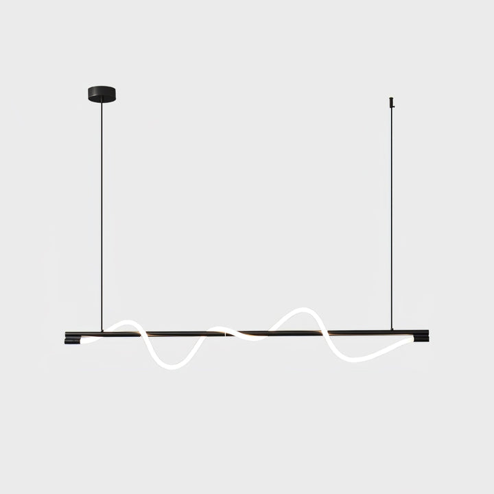 Elegancka lampa wisząca LED, długa, do wnętrz loftowych.
