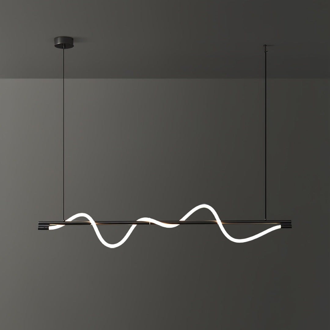 Nowoczesna lampa wisząca LED, czarna, do industrialnych wnętrz.