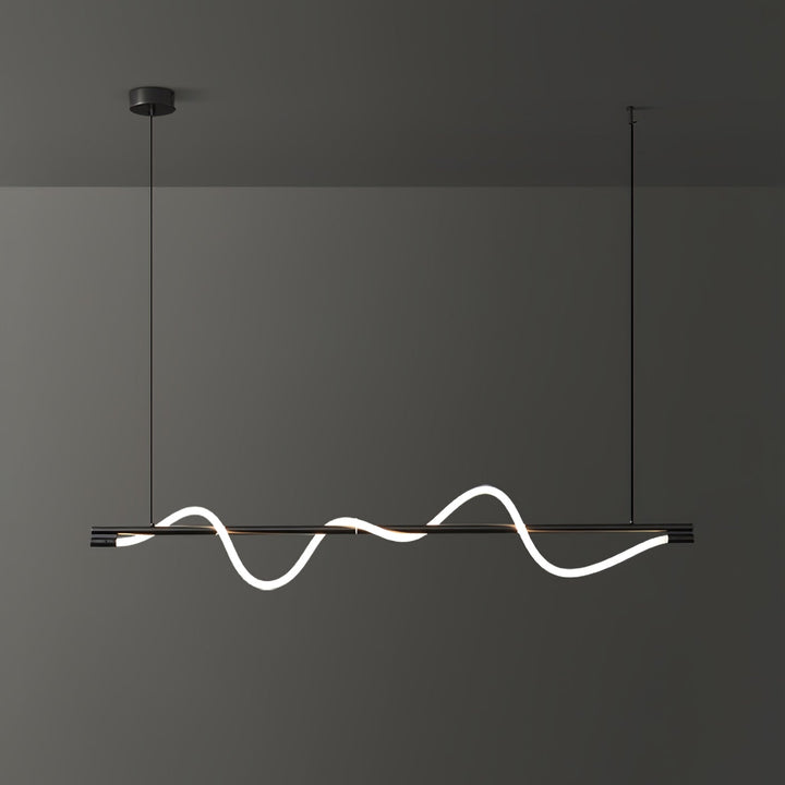Nowoczesna lampa wisząca LED, czarna, do industrialnych wnętrz.