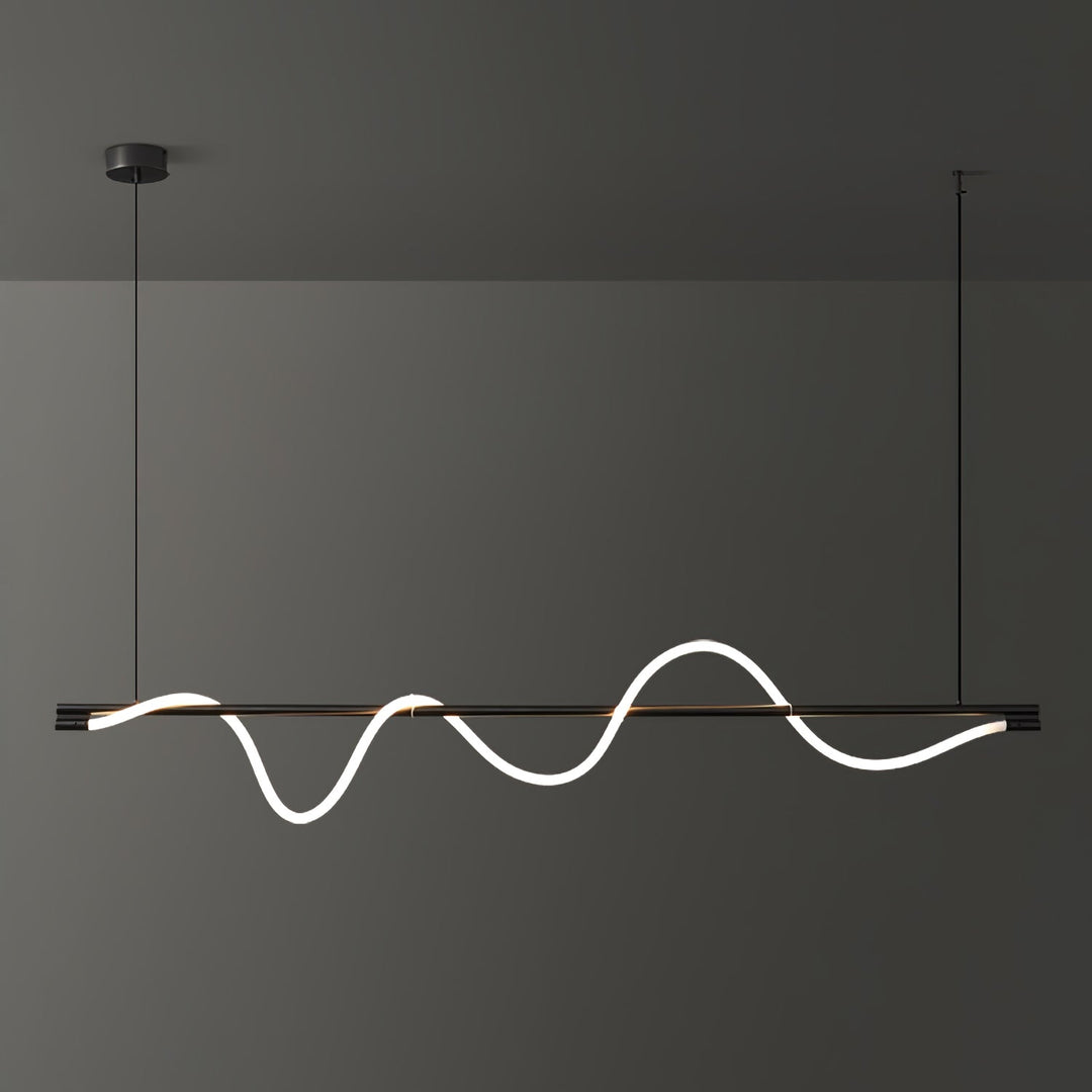 Designerska lampa wisząca LED, długa, do galerii.