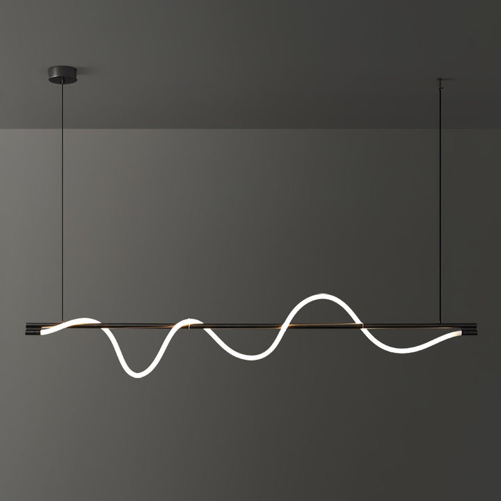 Designerska lampa wisząca LED, długa, do galerii.