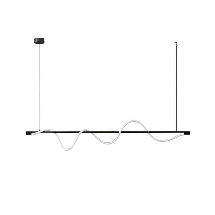 Elegancka lampa wisząca LED, czarna, do jasnych pomieszczeń.