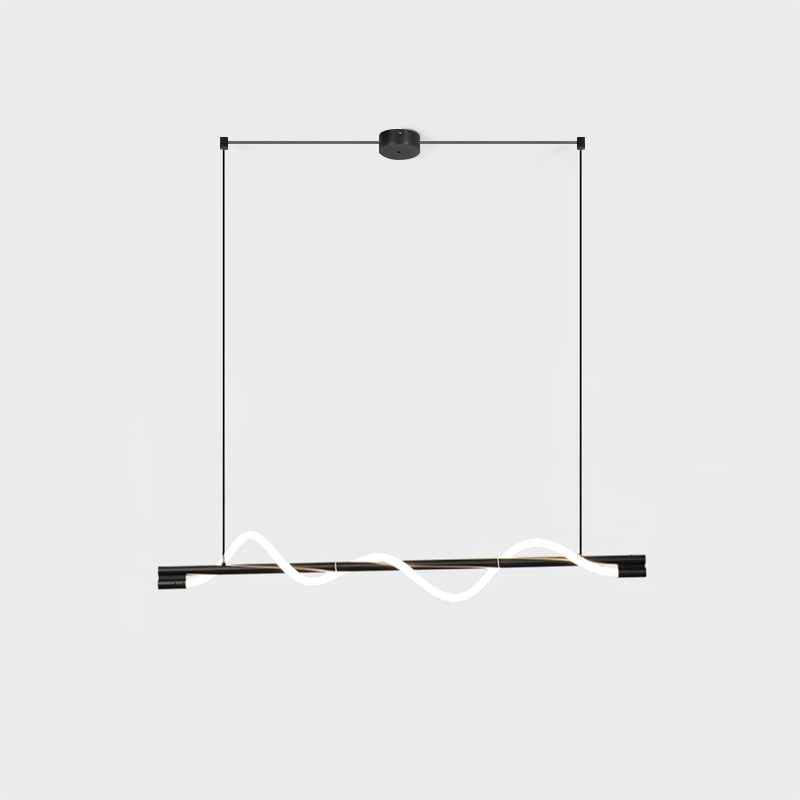 Lampa wisząca LED, czarna, minimalistyczna, do salonu.
