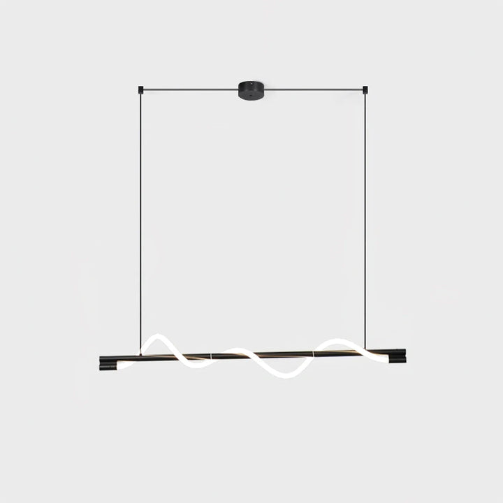 Lampa wisząca LED, czarna, minimalistyczna, do salonu.