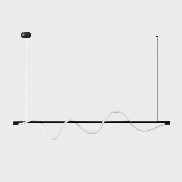 Długa lampa wisząca LED, mosiądz, nowoczesny design.
