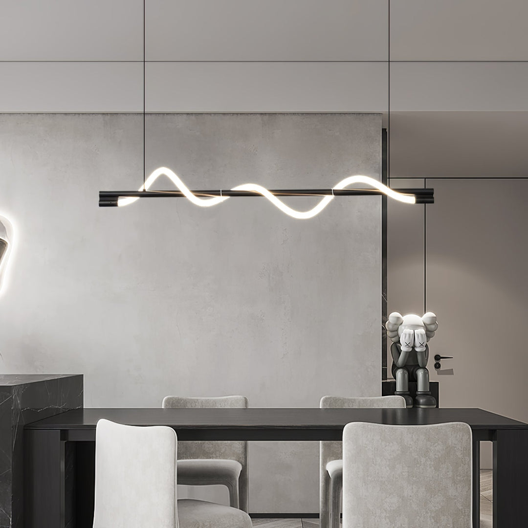 Stylowa lampa wisząca LED, czarna, idealna nad stół.