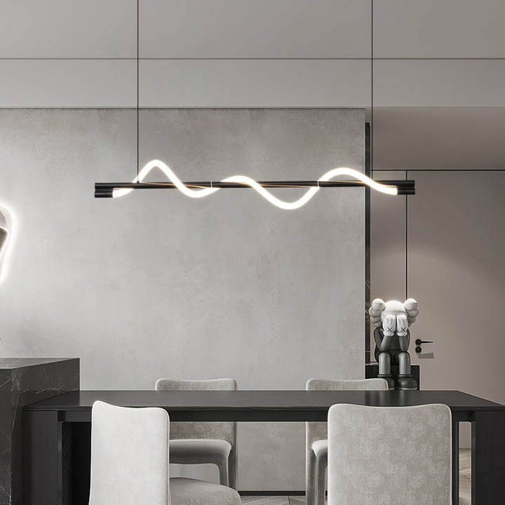 Stylowa lampa wisząca LED, czarna, idealna nad stół.