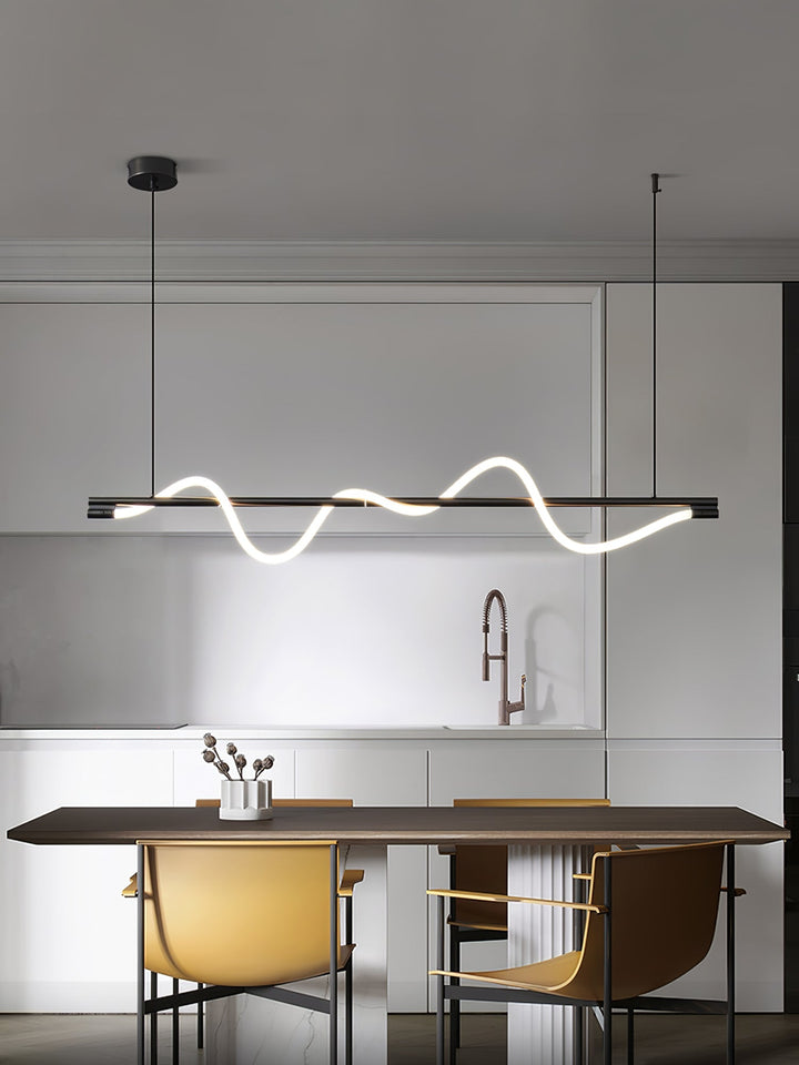 Minimalistyczna lampa wisząca LED, ściemniana, do jadalni.
