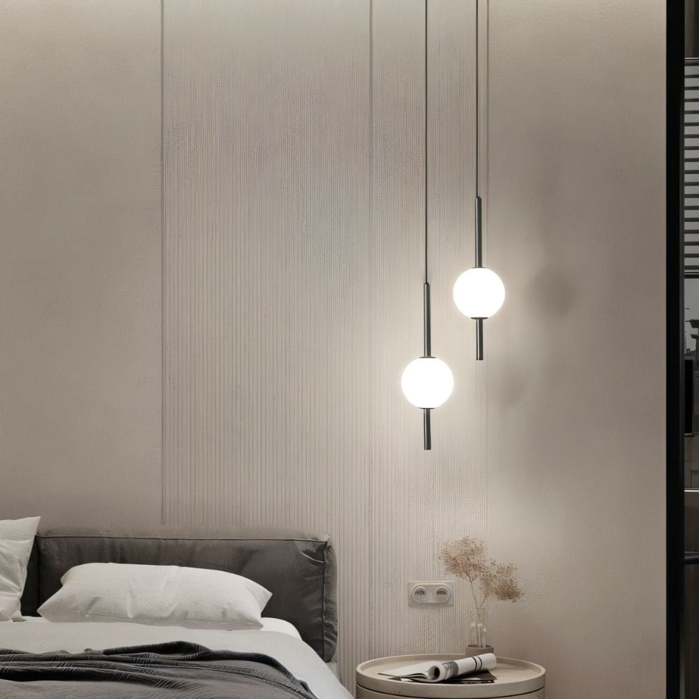 Designerska lampa wisząca LED, geometryczny kształt, nowoczesne oświetlenie jadalni i salonu.