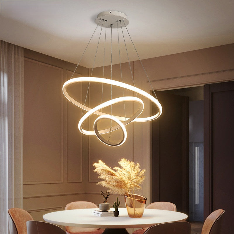 Minimalistyczna lampa wisząca LED pierścienie, energooszczędne nowoczesne oświetlenie do jadalni.