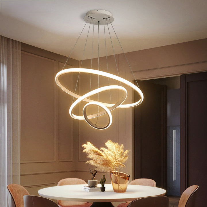 Minimalistyczna lampa wisząca LED pierścienie, energooszczędne nowoczesne oświetlenie do jadalni.
