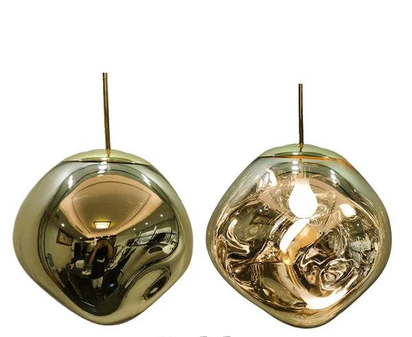 Lampa wisząca szklana i metalowa, nowoczesna. Oświetlenie sufitowe do jadalni, salonu i biura.