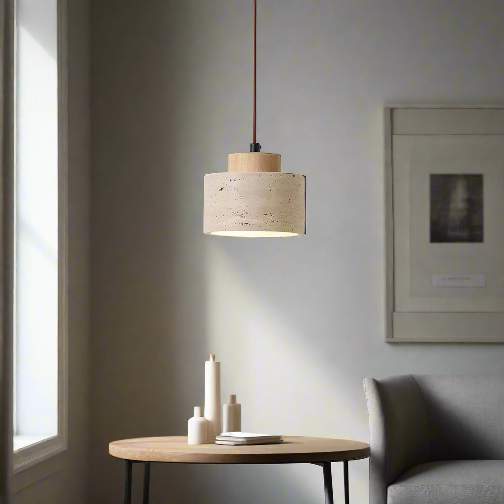 Widok z góry na lampę sufitową, eleganckie oświetlenie wiszące w skandynawskim stylu nordyckim.