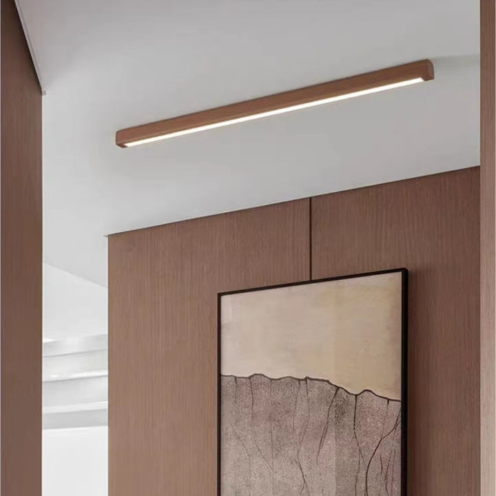 Elegancka liniowa lampa LED sufitowa, ściemniana, oświetlenie do korytarza lub jadalni.