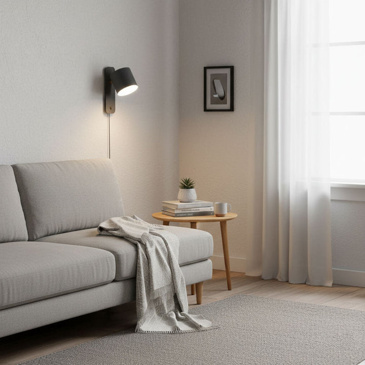 Minimalistyczna cylindryczna lampa ścienna, obrotowa do sypialni.